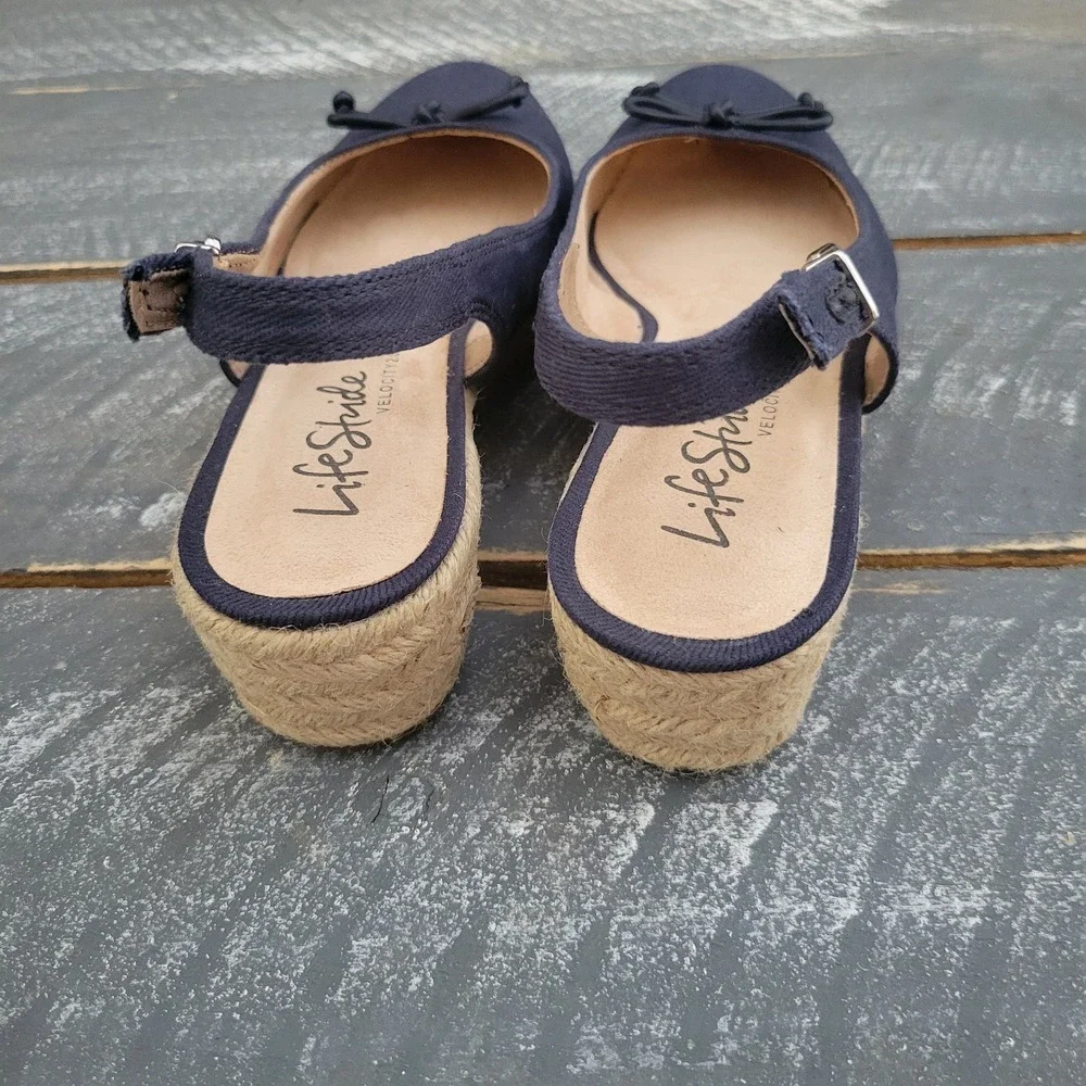 Life Stride‎ Keepsake Women's Espadrille Sandals 8.5W Navy Adjustable Heels New